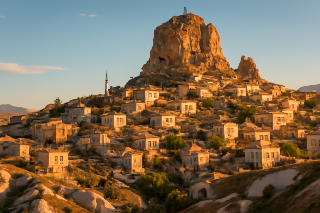  Uçhisar Castle overlooking one of the most charming hidden villages in Turkey.